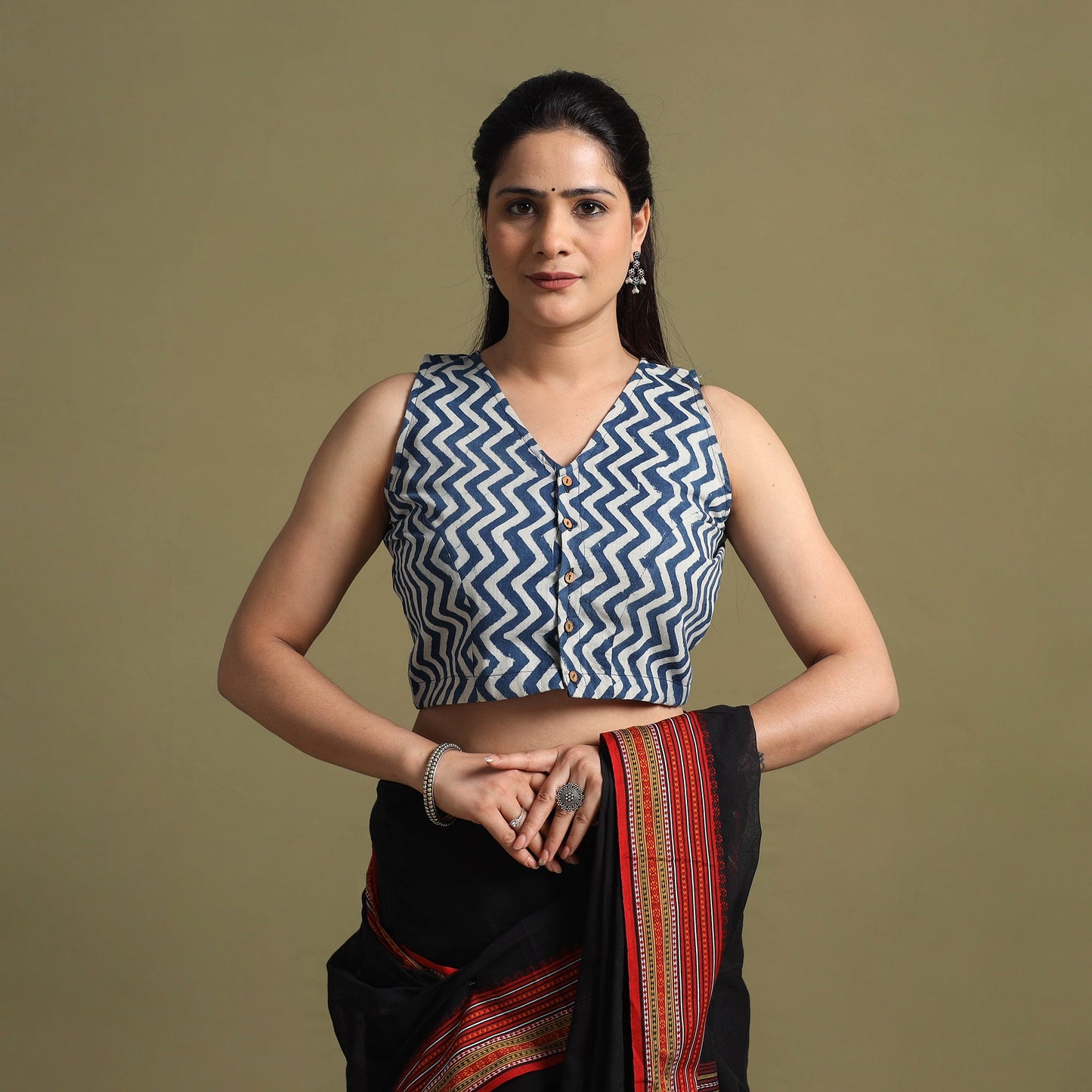 Buy Blue Bagru Dabu Block Print Cotton Stitched Blouse