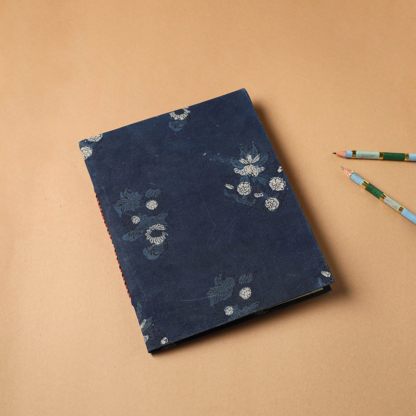 Blue Bagru Fabric Cover Handmade Paper Notebook