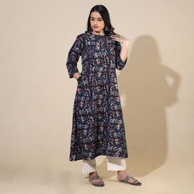Buy Bagru Hand Block Printed Cotton A-Line Long Kurta Online at iTokri.com