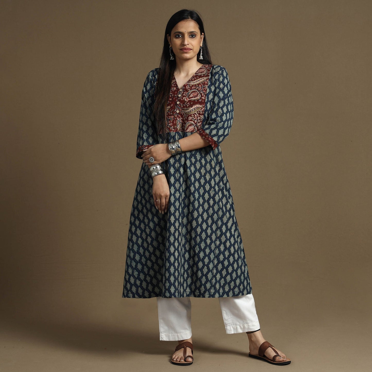 Buy Bagru Hand Block Printed Cotton Long Kurta Online at iTokri.com