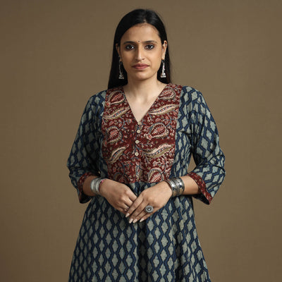 Buy Bagru Hand Block Printed Cotton Long Kurta Online at iTokri.com