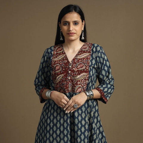Buy Bagru Hand Block Printed Cotton Long Kurta Online at iTokri.com