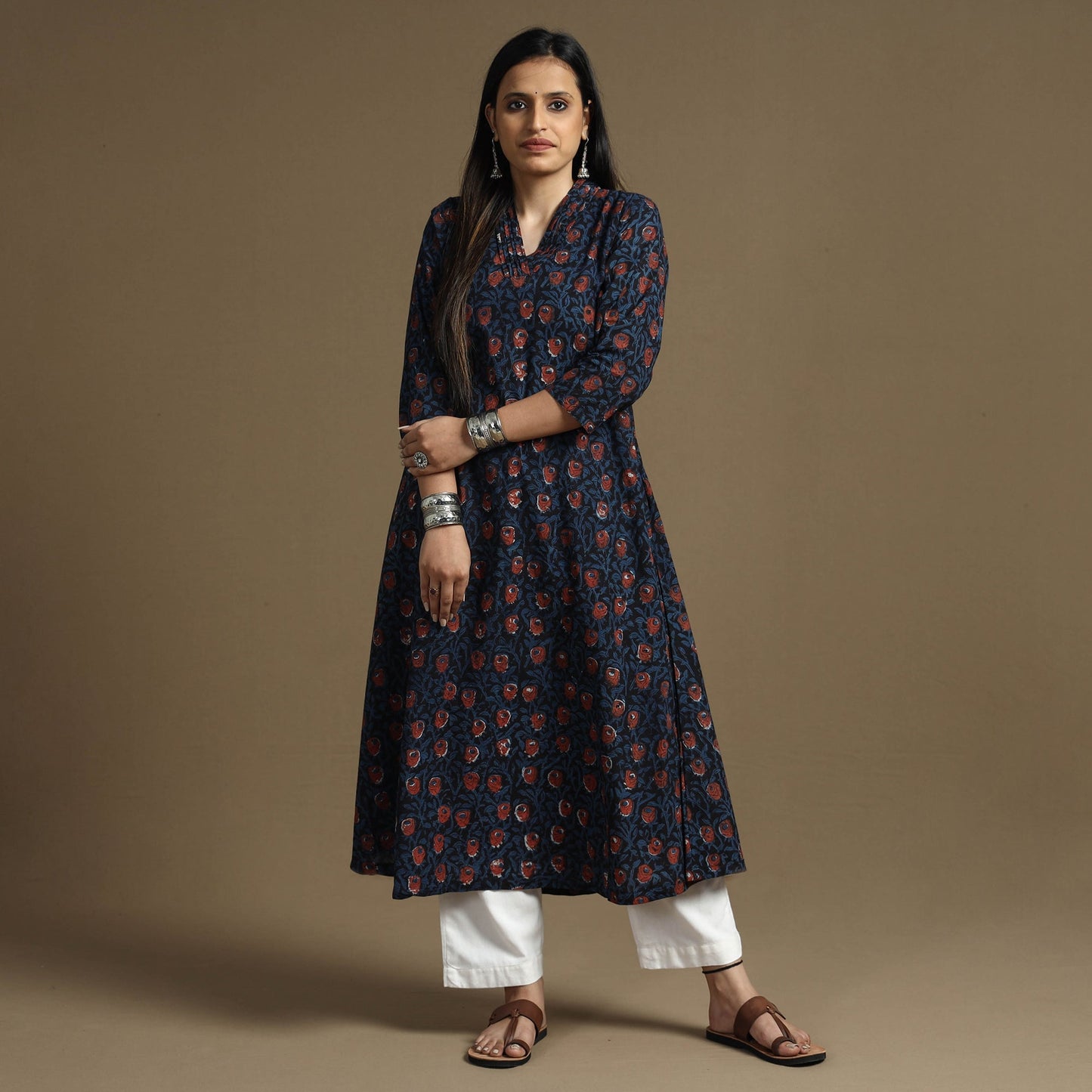 Buy Bagru Hand Block Printed Cotton Long Kurta Online at iTokri.com