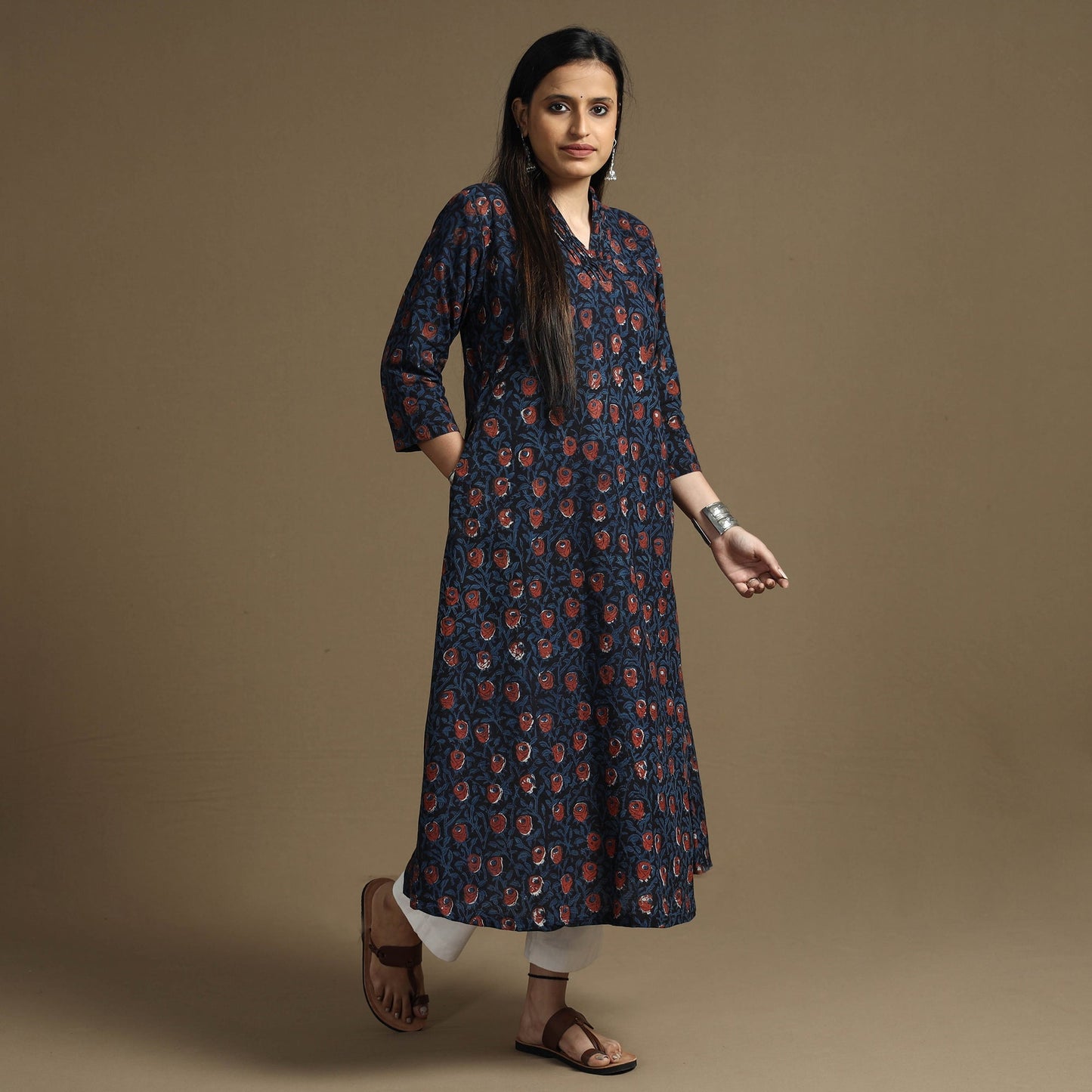 Buy Bagru Hand Block Printed Cotton Long Kurta Online at iTokri.com