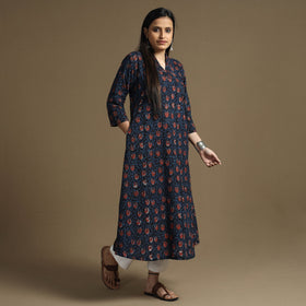 Buy Bagru Hand Block Printed Cotton Long Kurta Online at iTokri.com
