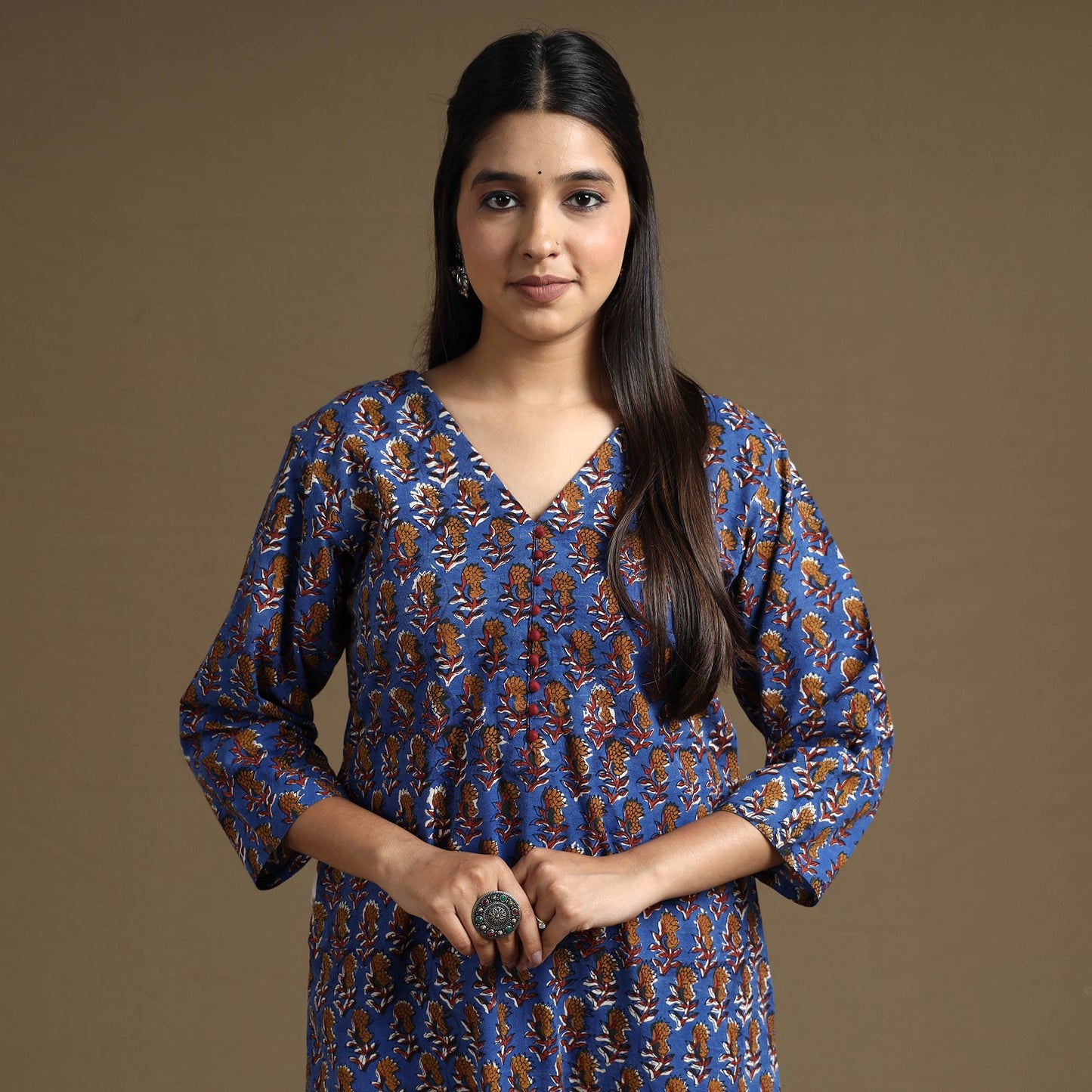 Buy Bagru Hand Block Printed Cotton Long Kurta Online at iTokri.com