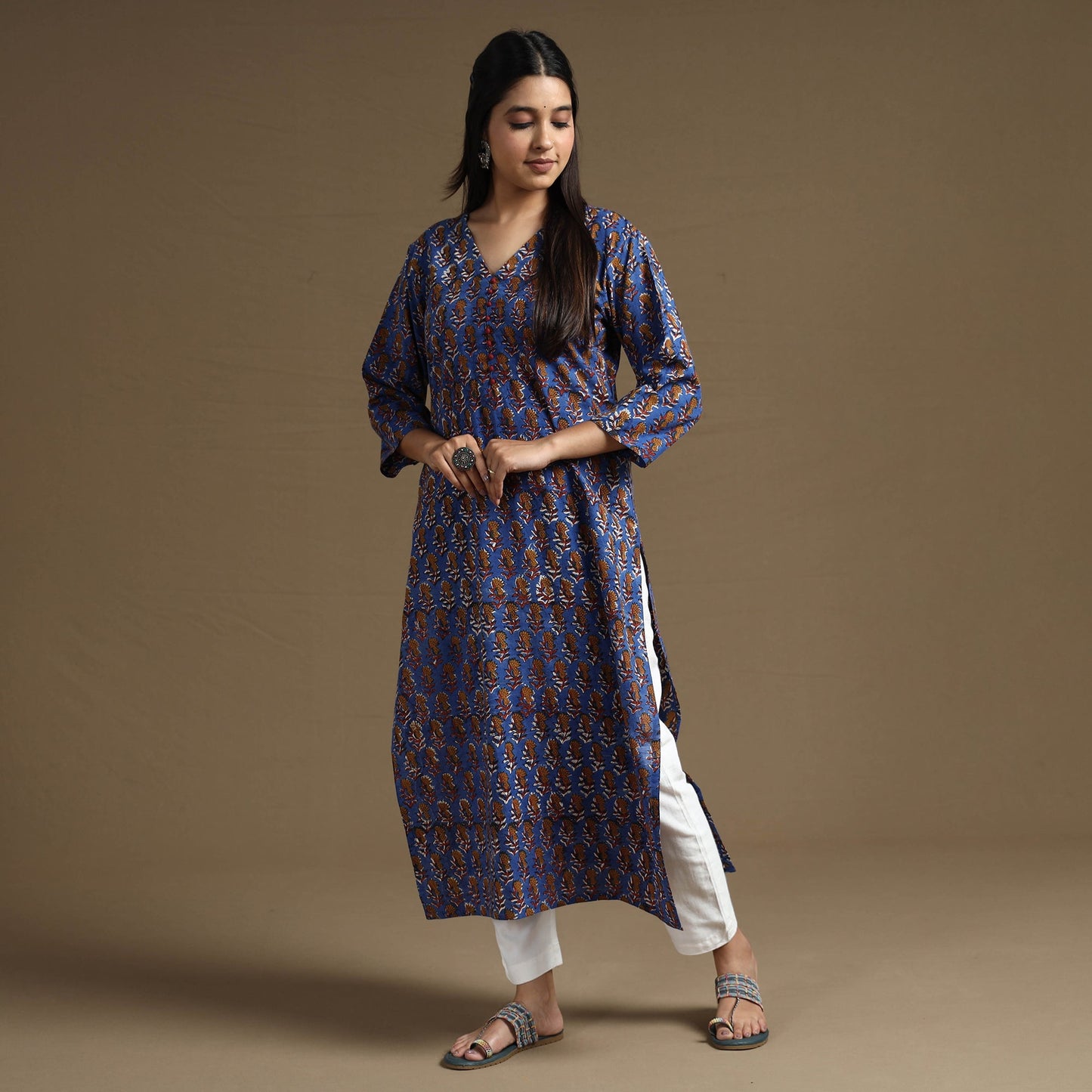 Buy Bagru Hand Block Printed Cotton Long Kurta Online at iTokri.com