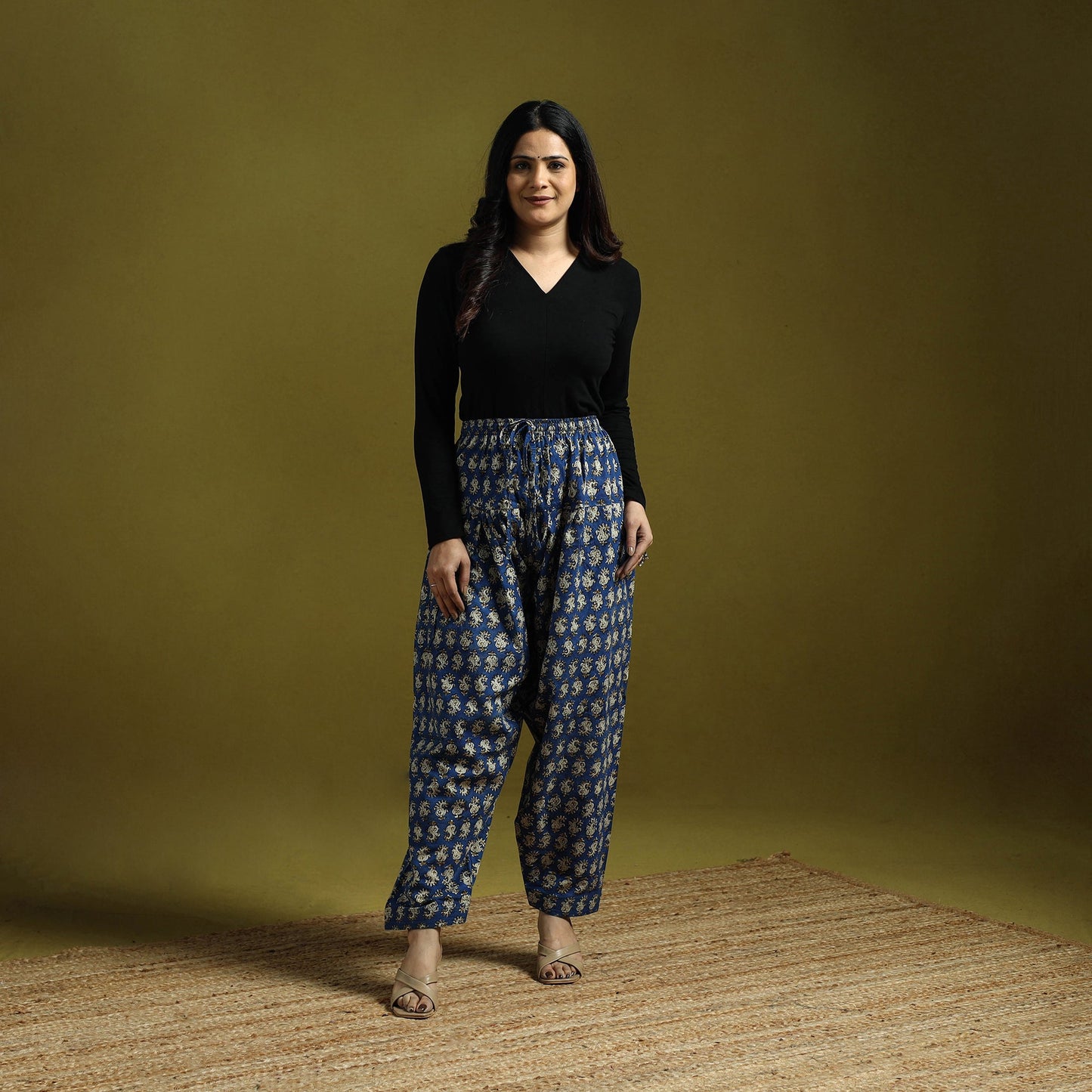 Blue - bagru natural dyed cotton salwar 01 - handcrafted