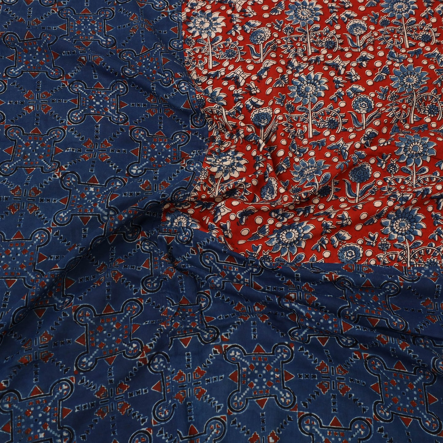 Ajrakh Print with Bagru Patch Cotton Bedsheet Set