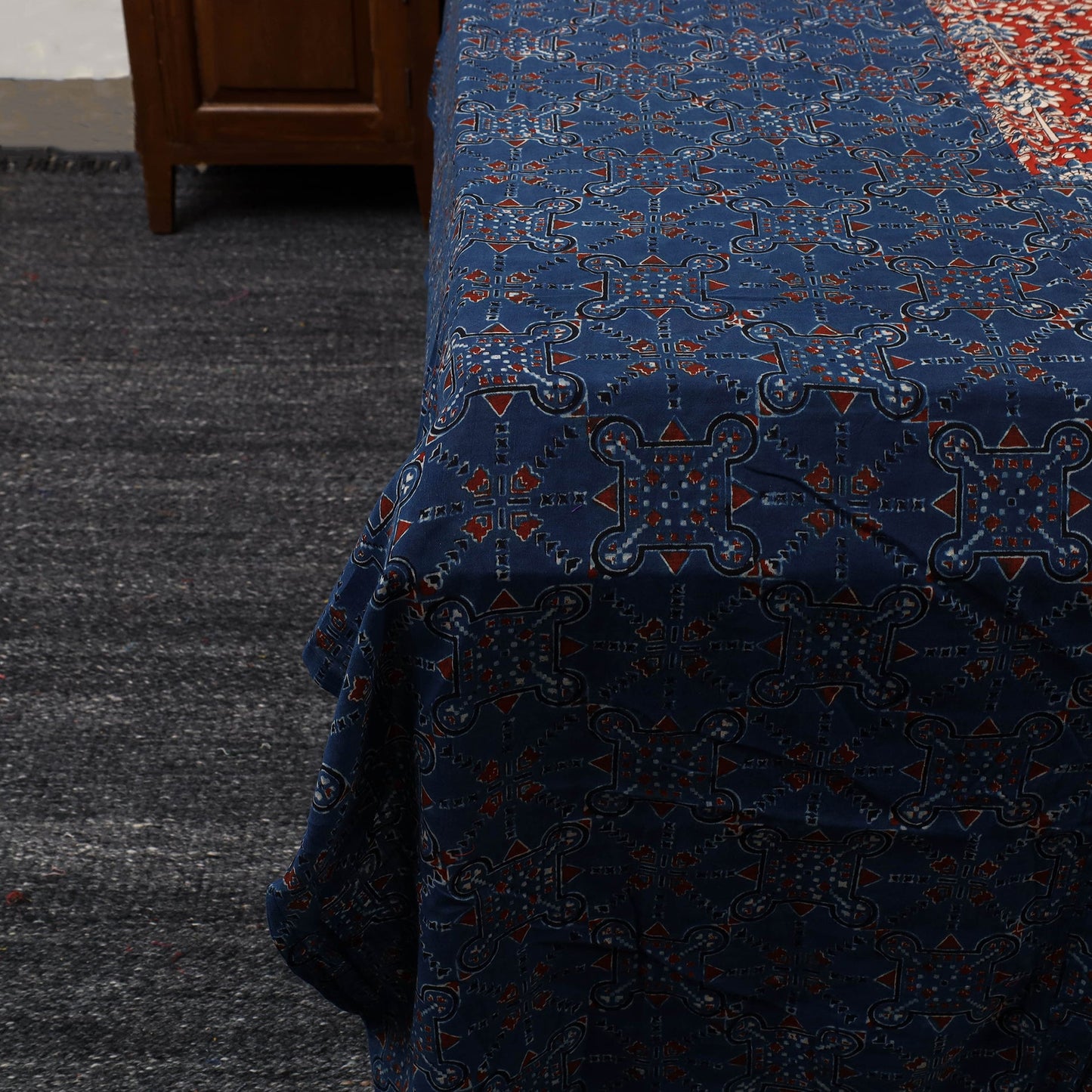 Ajrakh Print with Bagru Patch Cotton Bedsheet Set