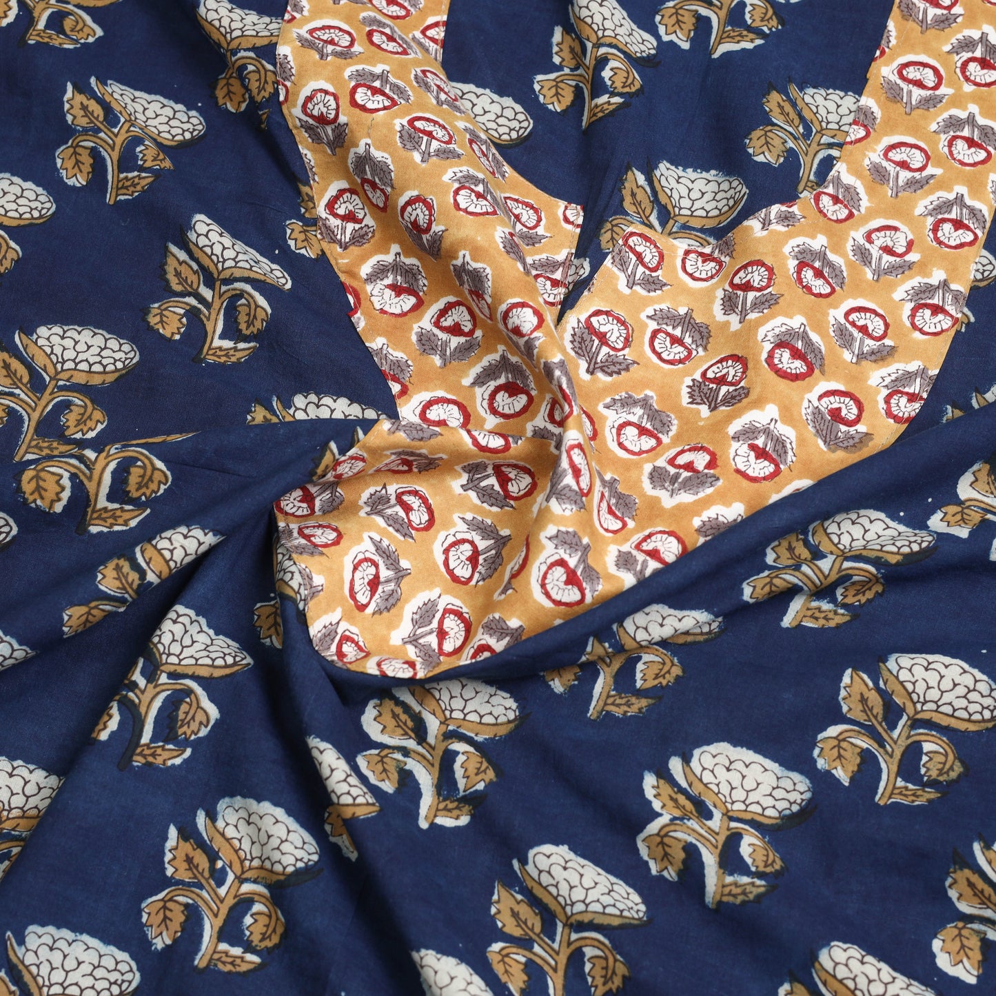 Buy Blue Bagru Print Patchwork Cotton Kurta Material