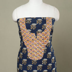 Buy Blue Bagru Print Patchwork Cotton Kurta Material