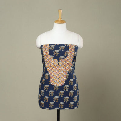 Buy Blue Bagru Print Patchwork Cotton Kurta Material