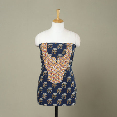 Buy Blue Bagru Print Patchwork Cotton Kurta Material