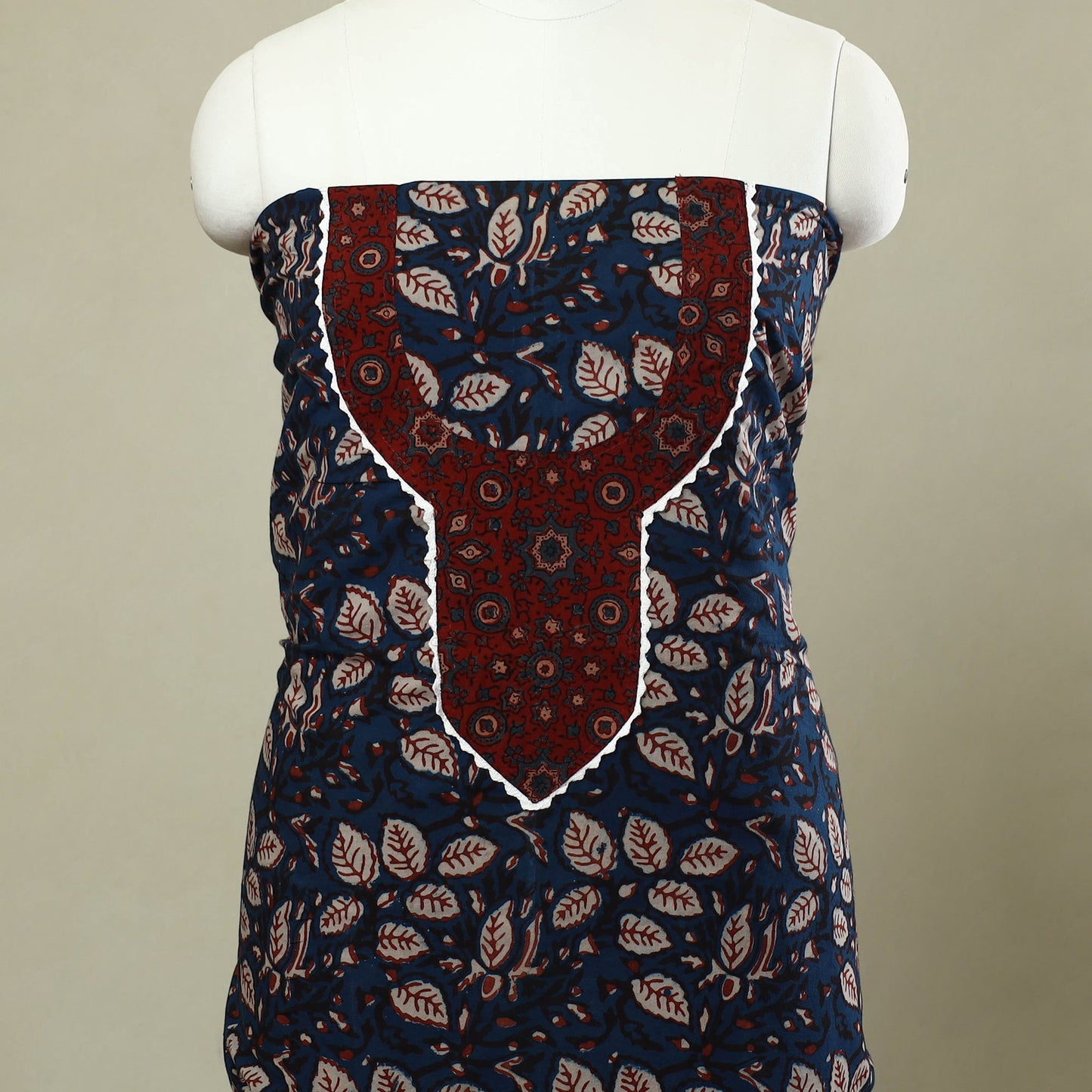 Blue - bagru patchwork cotton unstitched kurta material