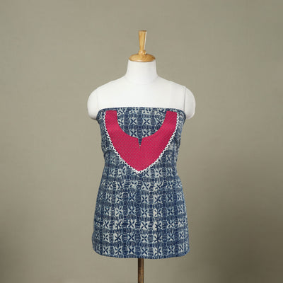 Buy Blue Bagru Print Patchwork Cotton Kurta Material
