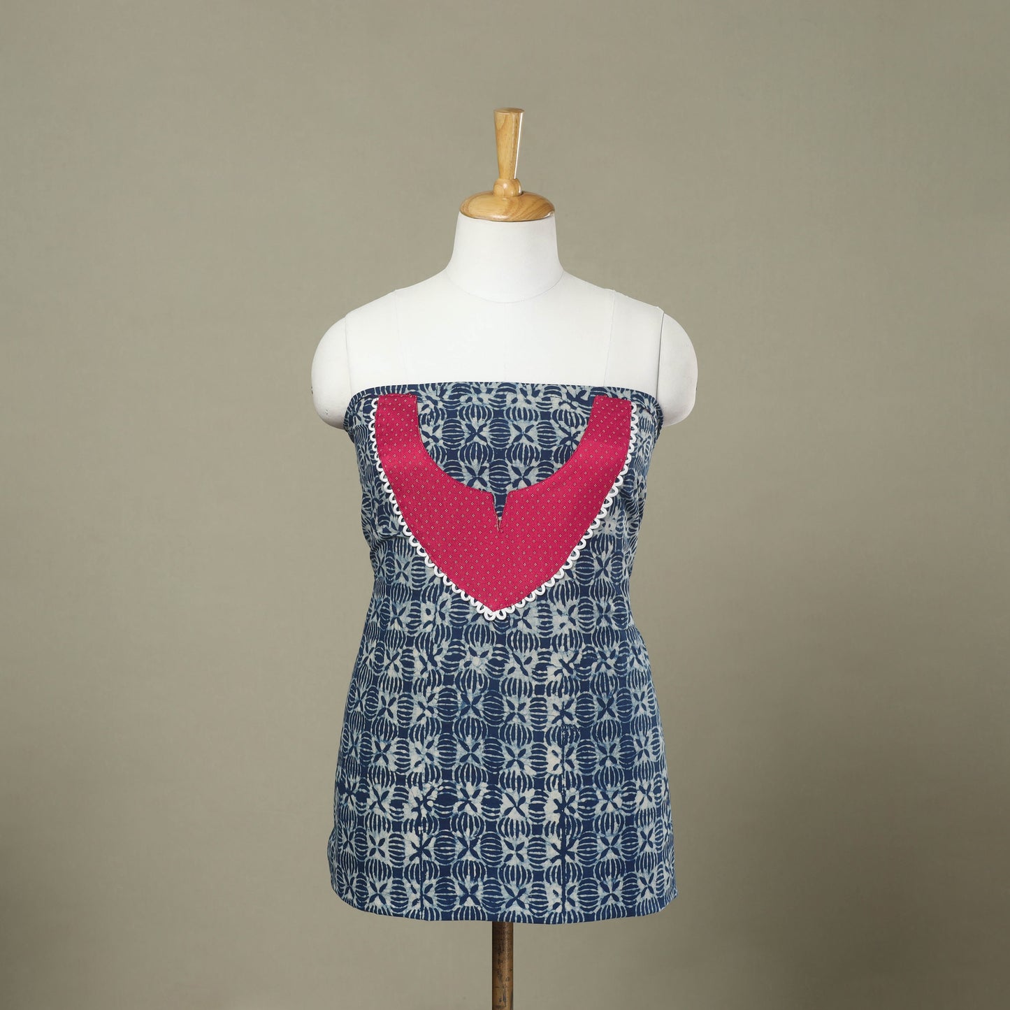 Buy Blue Bagru Print Patchwork Cotton Kurta Material