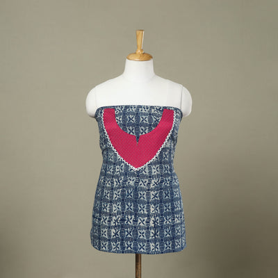 Buy Blue Bagru Print Patchwork Cotton Kurta Material