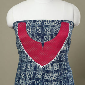 Buy Blue Bagru Print Patchwork Cotton Kurta Material