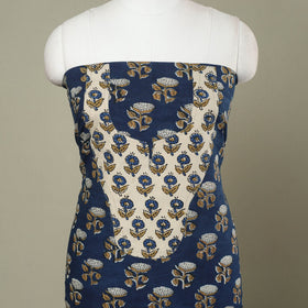 Buy Blue Bagru Print Patchwork Cotton Kurta Material