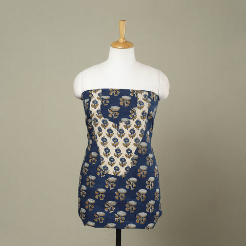 Buy Blue Bagru Print Patchwork Cotton Kurta Material