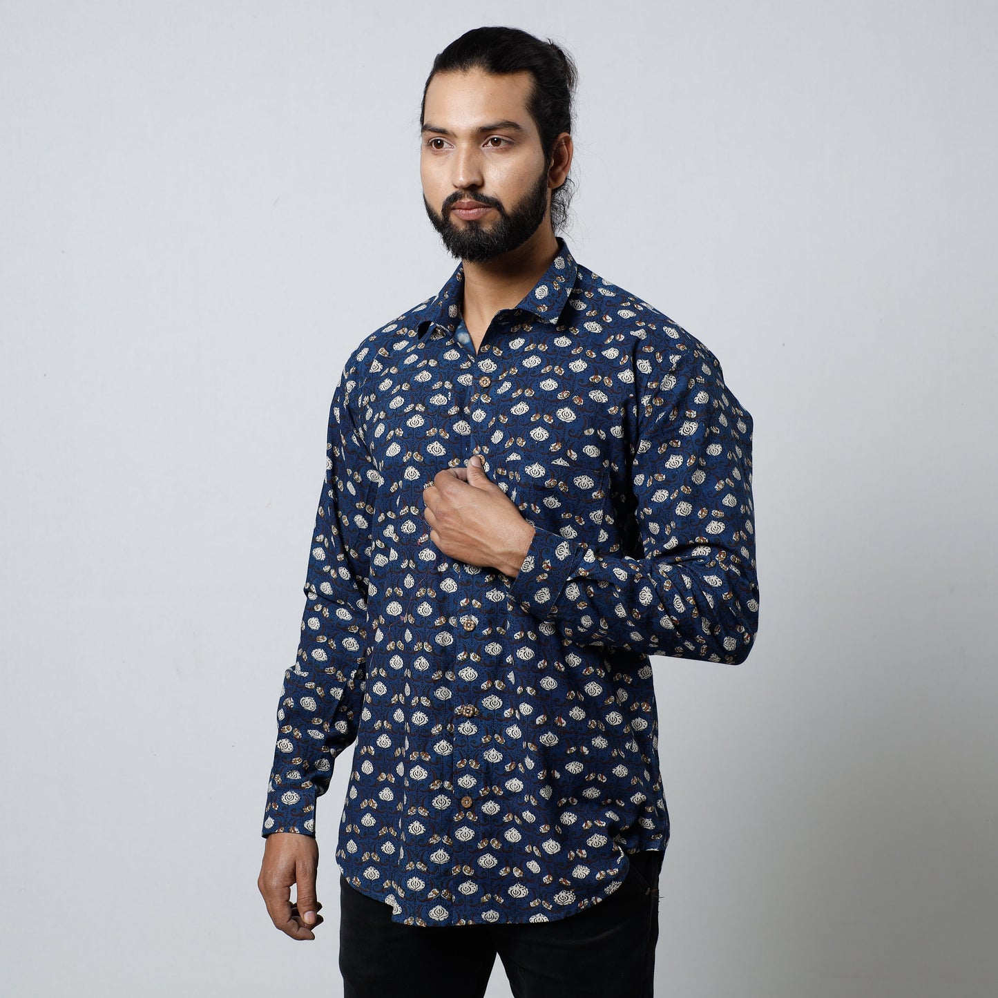 Bagru Block Printed Cotton Men Full Sleeve Shirt