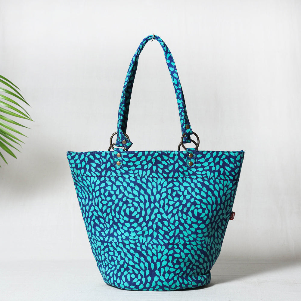  Blue Bagru Block Printed Cotton Shoulder Bag 