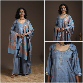 Blue - banarasi with gota work meena weaving silk cotton
