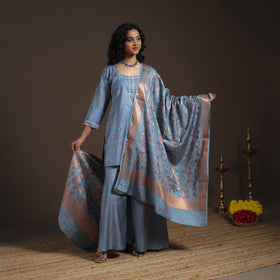 Blue - banarasi with gota work meena weaving silk cotton