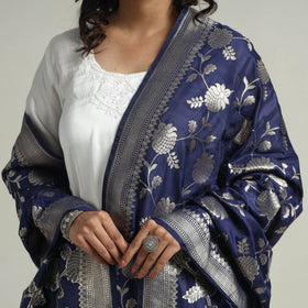 Blue - Banarasi Semi Silk Zari Jaal Dupatta with Tassels 09