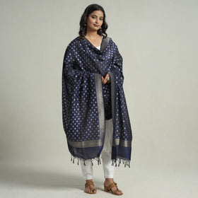 Blue - Banarasi Semi Silk Zari Jaal Dupatta with Tassels 29