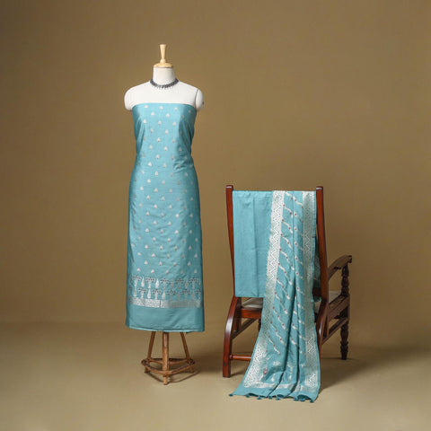 Banarasi silk zari work meena buti 3pc unstitched dress