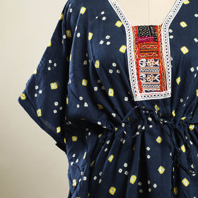 Buy Blue Bandhani Cotton Kaftan with Desert Embroidery