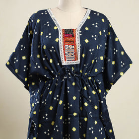 Buy Blue Bandhani Cotton Kaftan with Desert Embroidery
