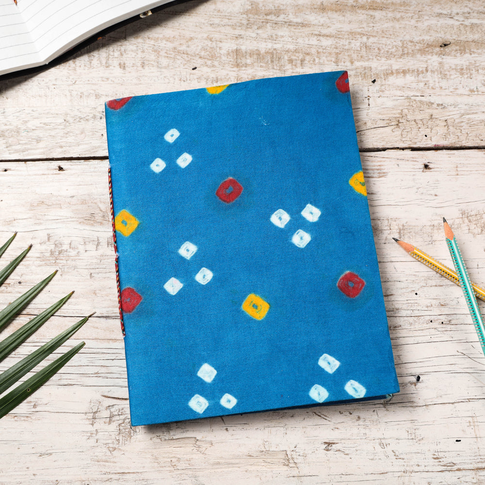Blue - Bandhani Cover Handmade Paper Notebook (9 x 7 in)