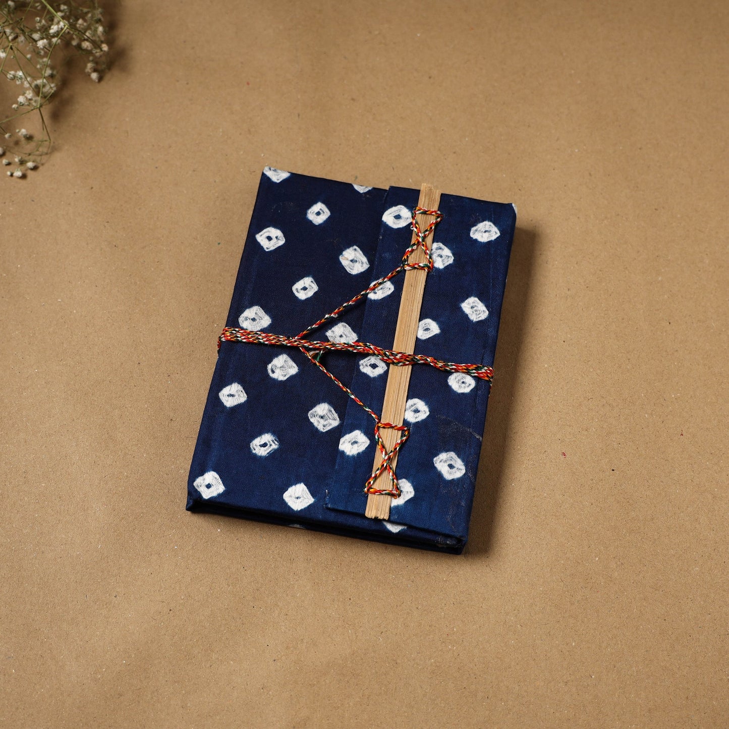 Bandhani fabric cover handmade paper notebook with thread
