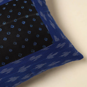 Blue - bandhani patch ikat cushion cover 05 - handcrafted