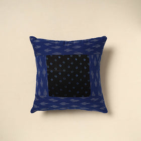 Blue - bandhani patch ikat cushion cover 05 - handcrafted
