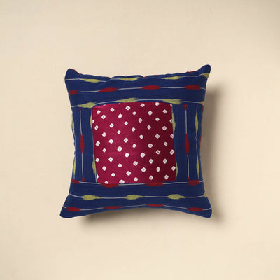 Blue - bandhani patch ikat cushion cover 07 - handcrafted