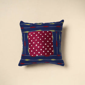 Blue - bandhani patch ikat cushion cover 07 - handcrafted