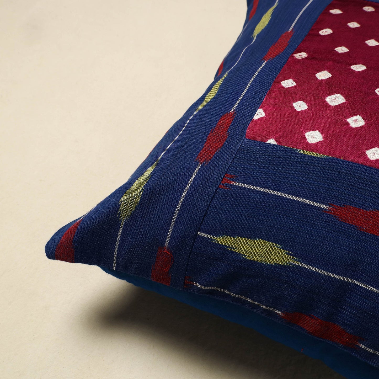 Buy Bandhani Patch Ikat Cushion Cover
