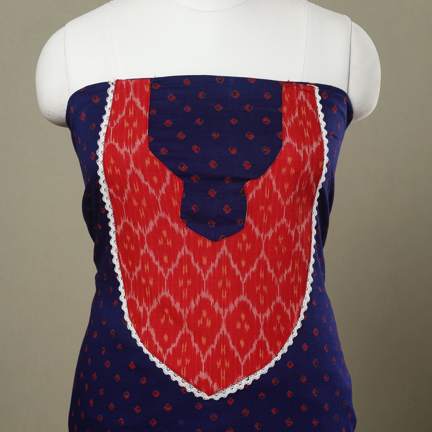 Blue - bandhani patchwork cotton unstitched kurta material