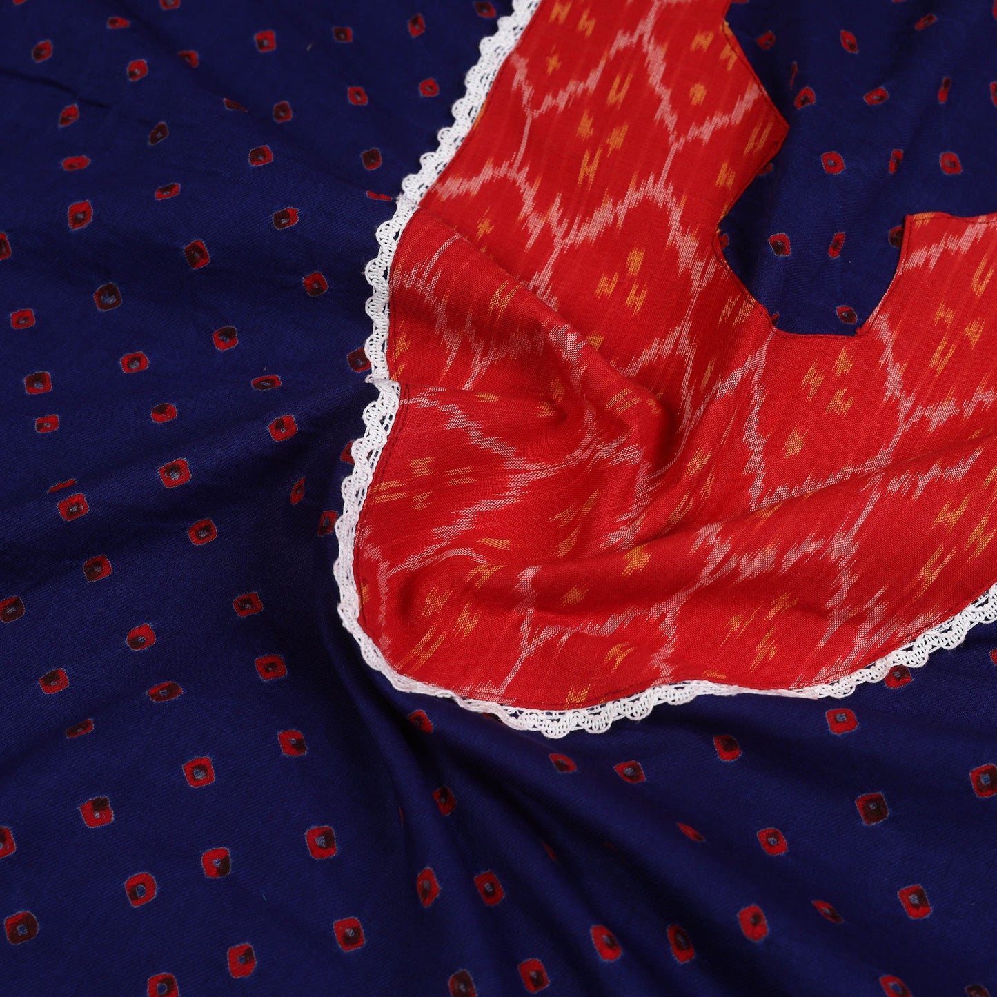 Blue - bandhani patchwork cotton unstitched kurta material