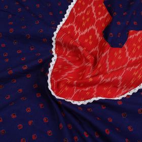 Blue - bandhani patchwork cotton unstitched kurta material
