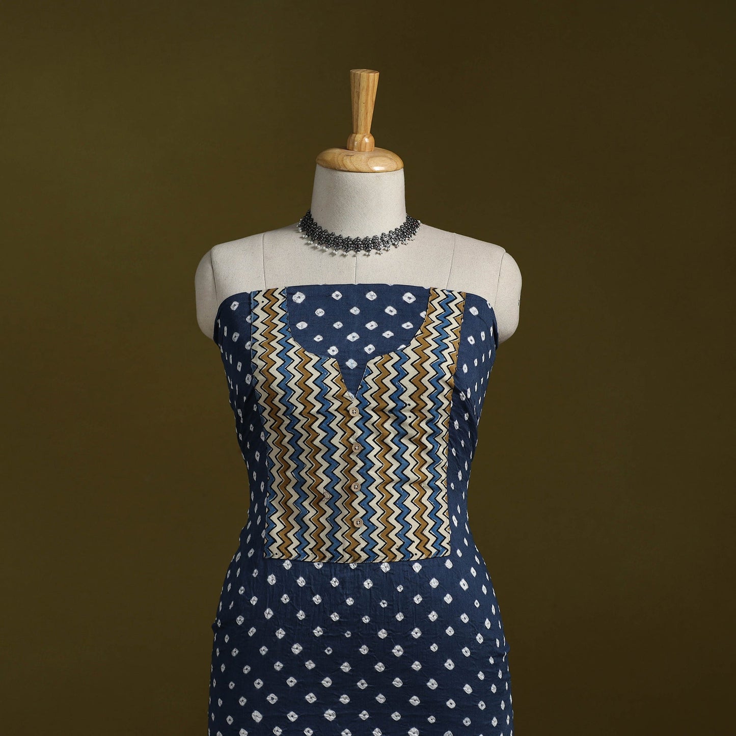 Bandhani patchwork cotton unstitched kurta material (3m) 05