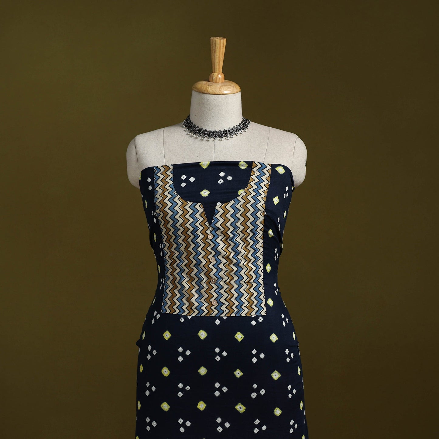 Bandhani patchwork cotton unstitched kurta material (3m) 09