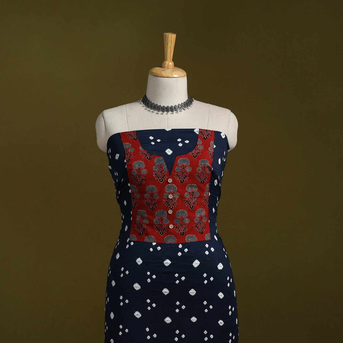 Bandhani patchwork cotton unstitched kurta material (3m) 10