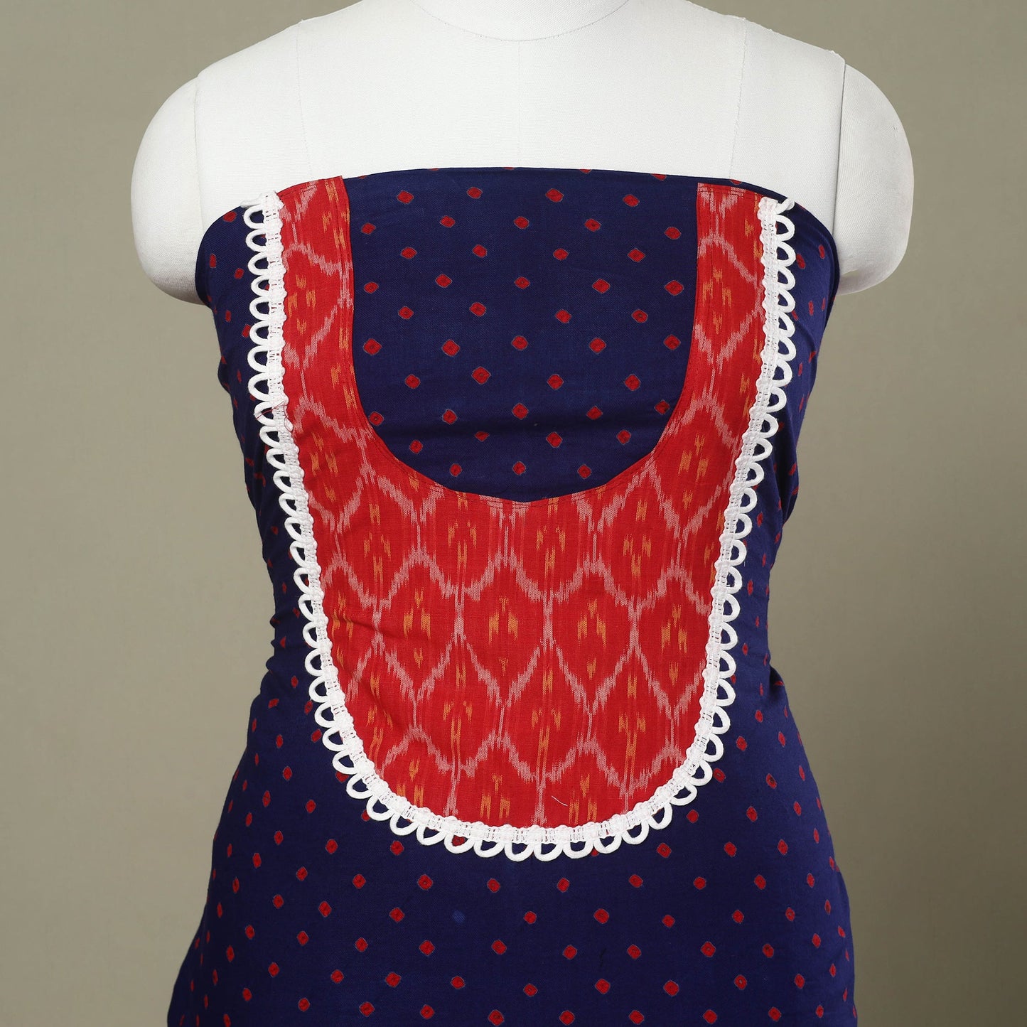 Buy Blue Bandhani Patchwork Cotton Kurta Material