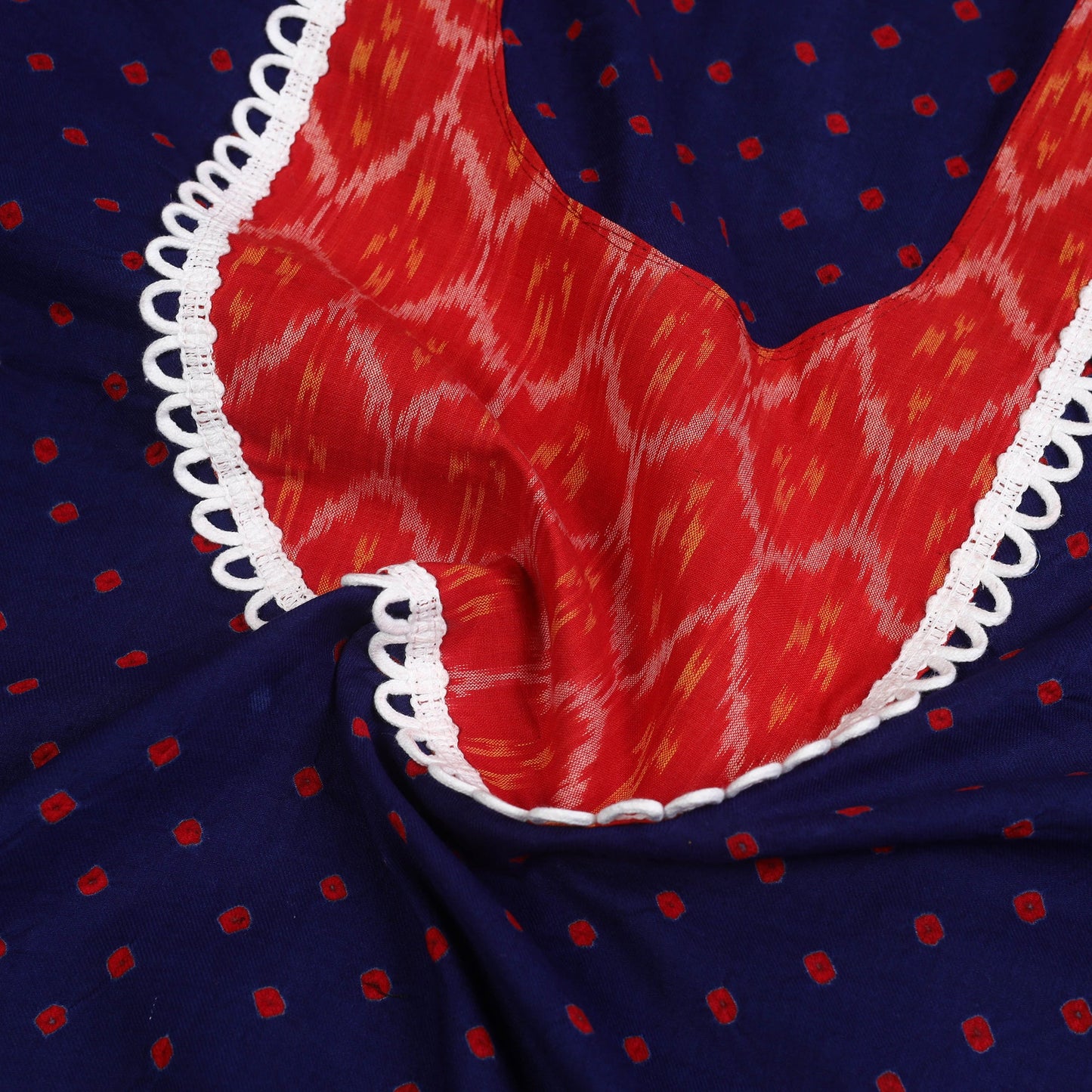 Buy Blue Bandhani Patchwork Cotton Kurta Material