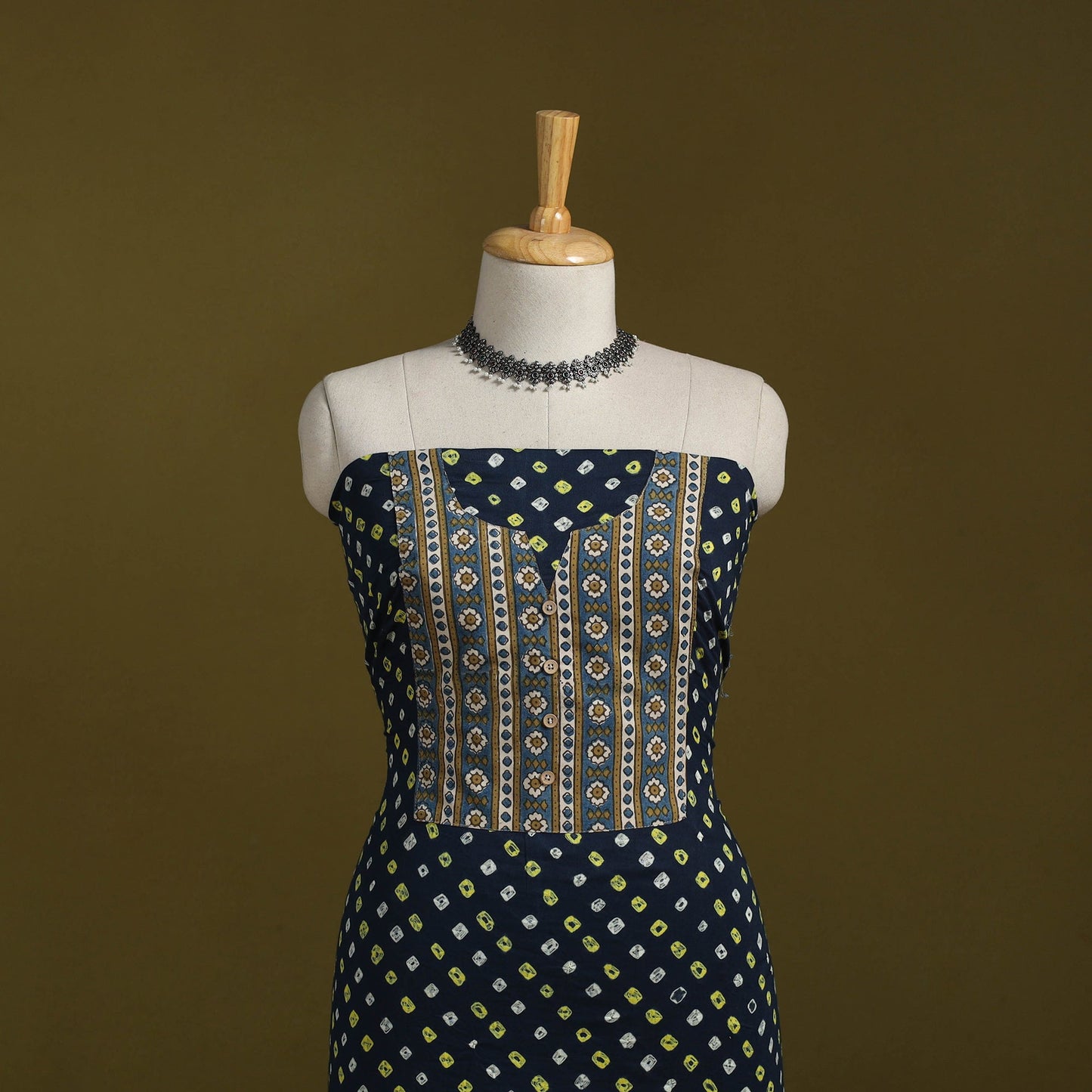 Bandhani patchwork cotton unstitched kurta material (3m) 34